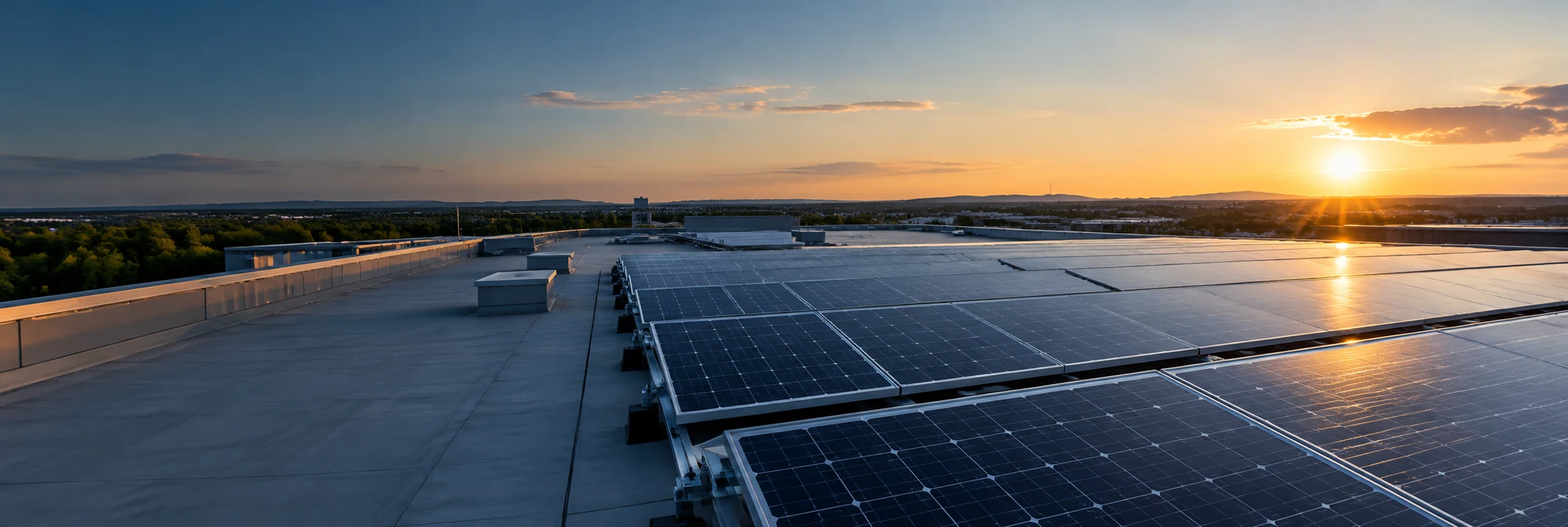 Paneles solares fotovoltaicos en una cubierta empresarial